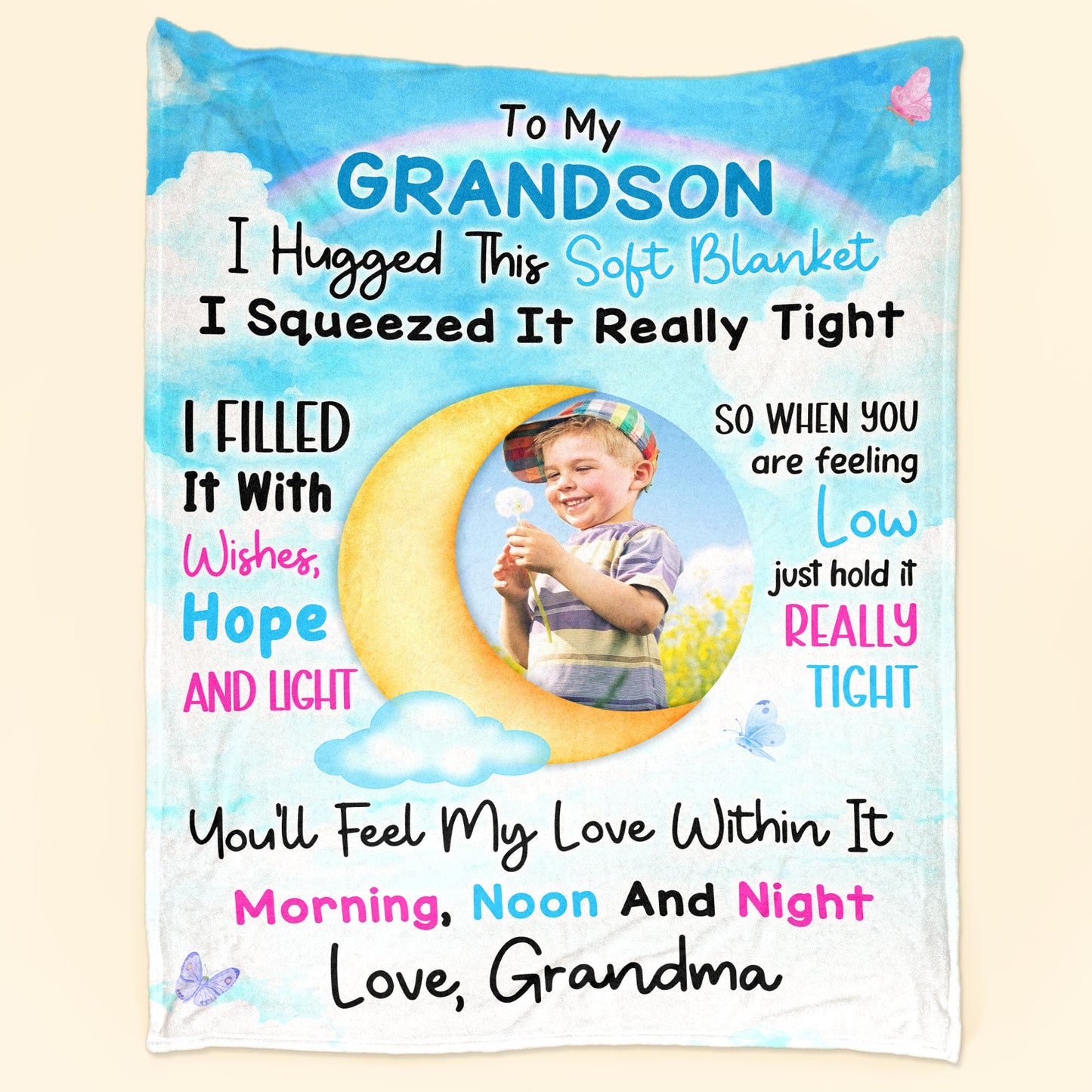 I Hugged This Soft Blanket I Squeezed It Really Tight - Personalized Grandson Photo Blanket