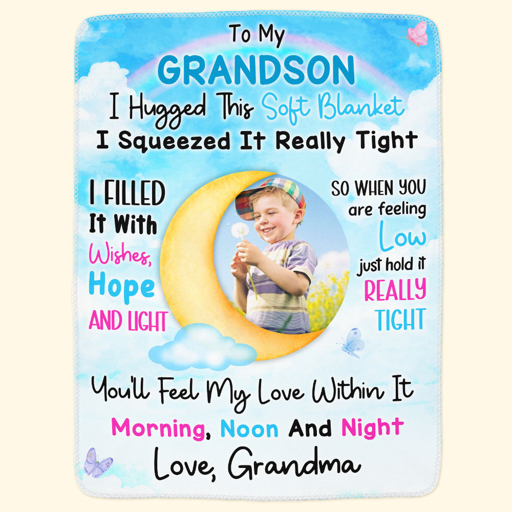 I Hugged This Soft Blanket I Squeezed It Really Tight - Personalized Grandson Photo Blanket