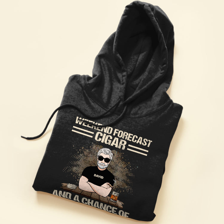 Weekend Forecast Cigar And A Chance Of Bourbon - Personalized Shirt - Father's Day Gift For Daddy, Father, Dad, Papa