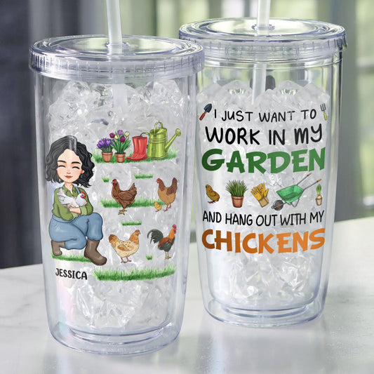 I Just Want To Work In My Garden - Personalized Acrylic Tumbler With Straw