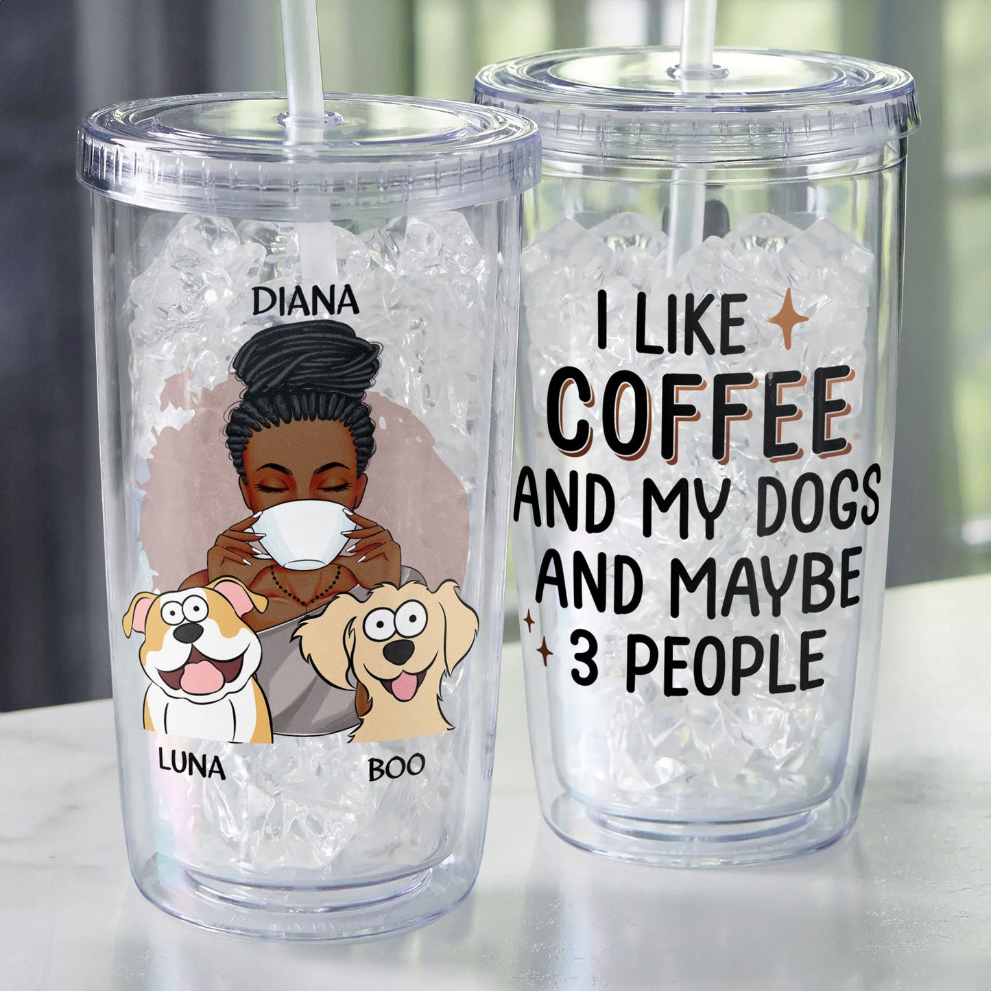 I Like Coffee And My Fur Babies - Personalized Acrylic Tumbler With Straw