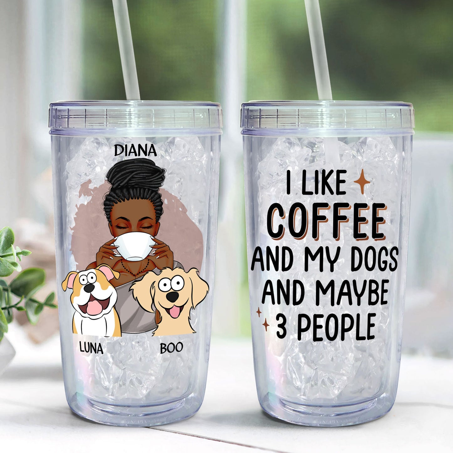 I Like Coffee And My Fur Babies - Personalized Acrylic Tumbler With Straw