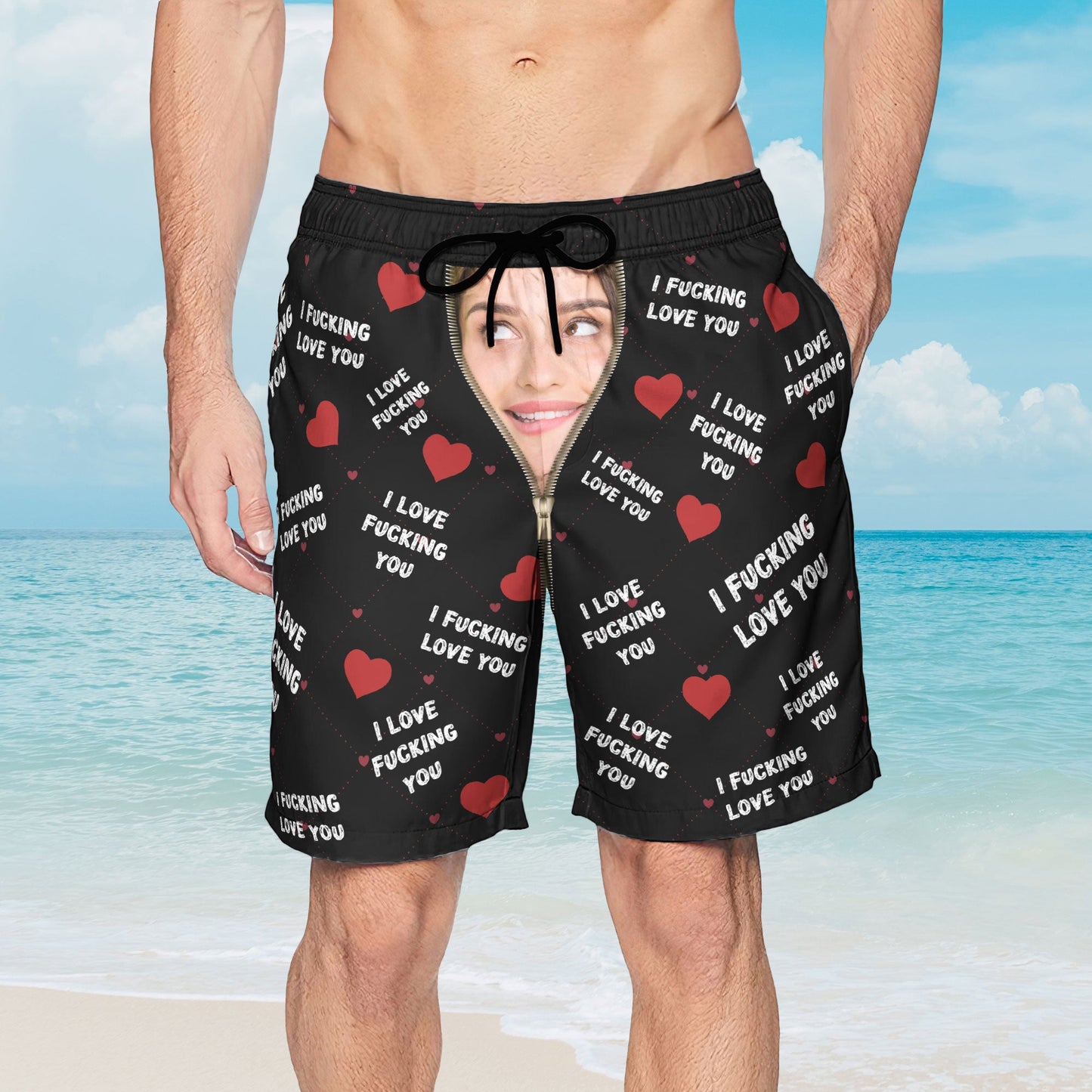 I Love You I Love ... You Gifts For Men - Personalized Photo Men's Beach Shorts