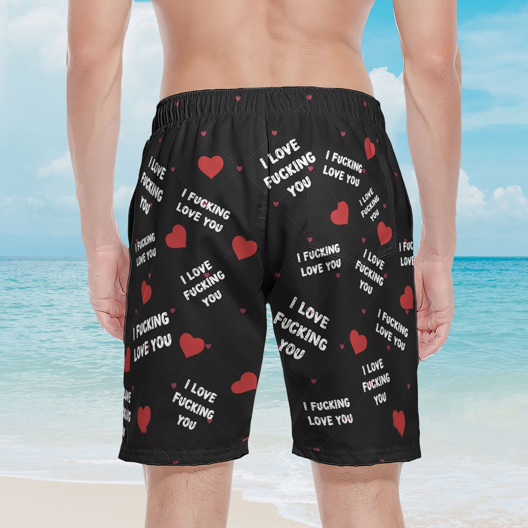 I Love You I Love ... You Gifts For Men - Personalized Photo Men's Beach Shorts