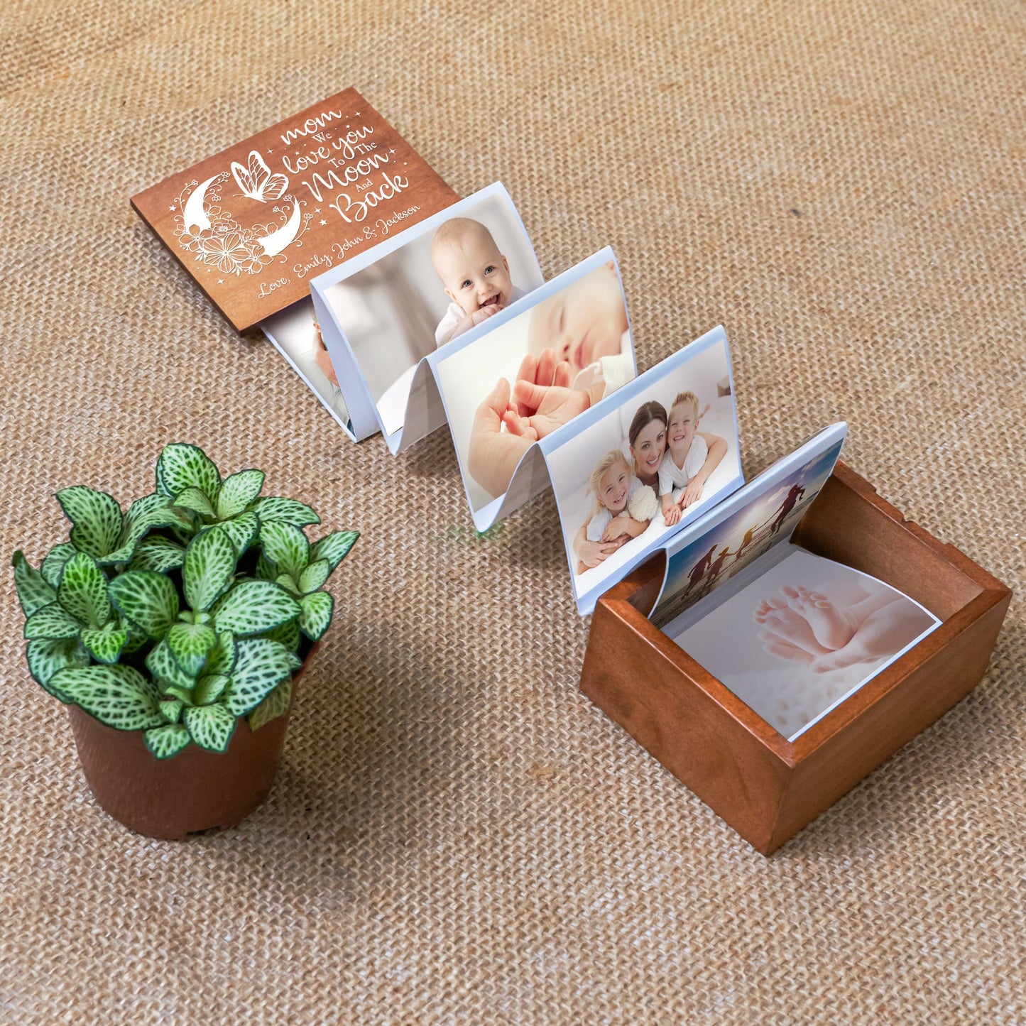 I Love You To The Moon And Back For Mom, Daughter - Personalized Wooden Photo Box