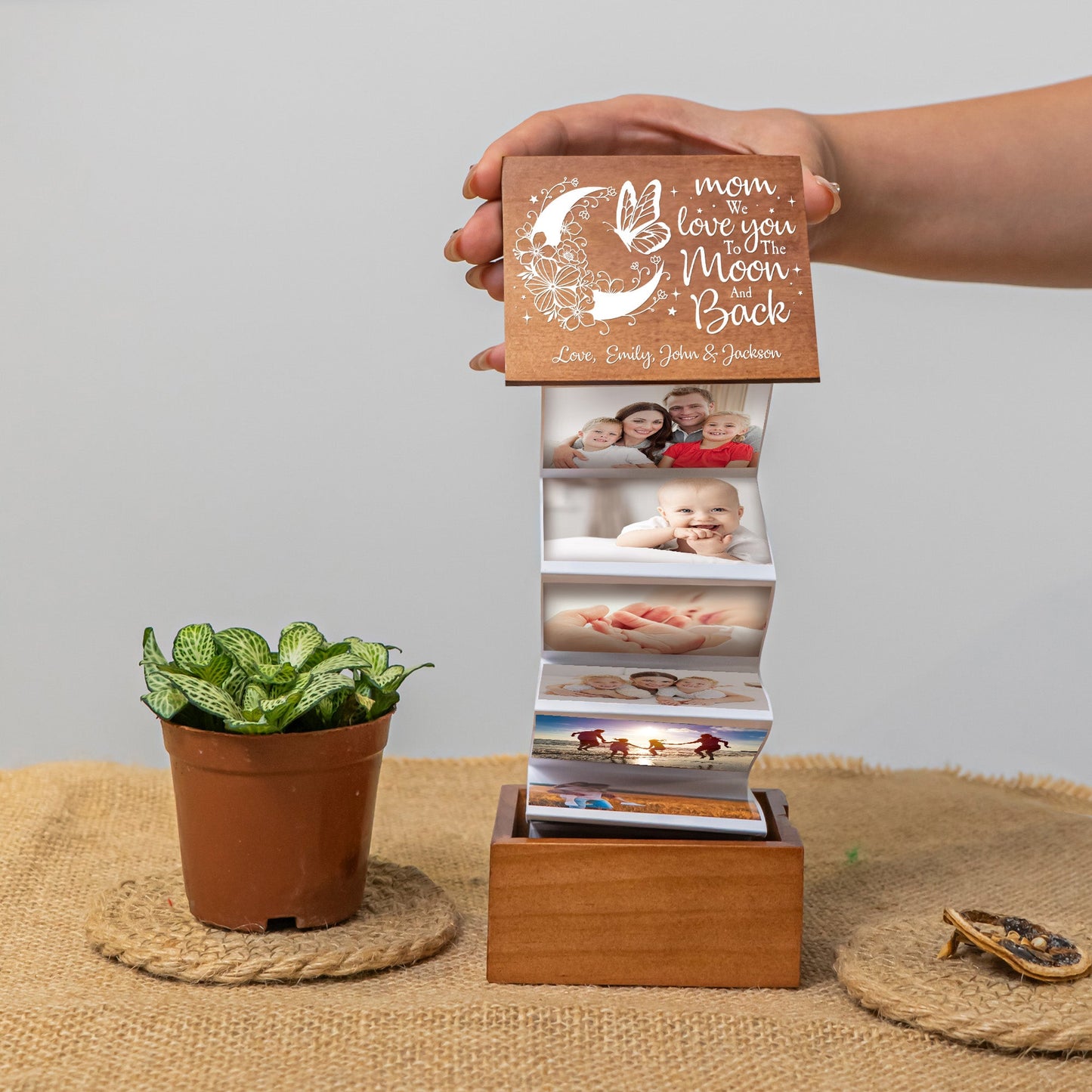 I Love You To The Moon And Back For Mom, Daughter - Personalized Wooden Photo Box