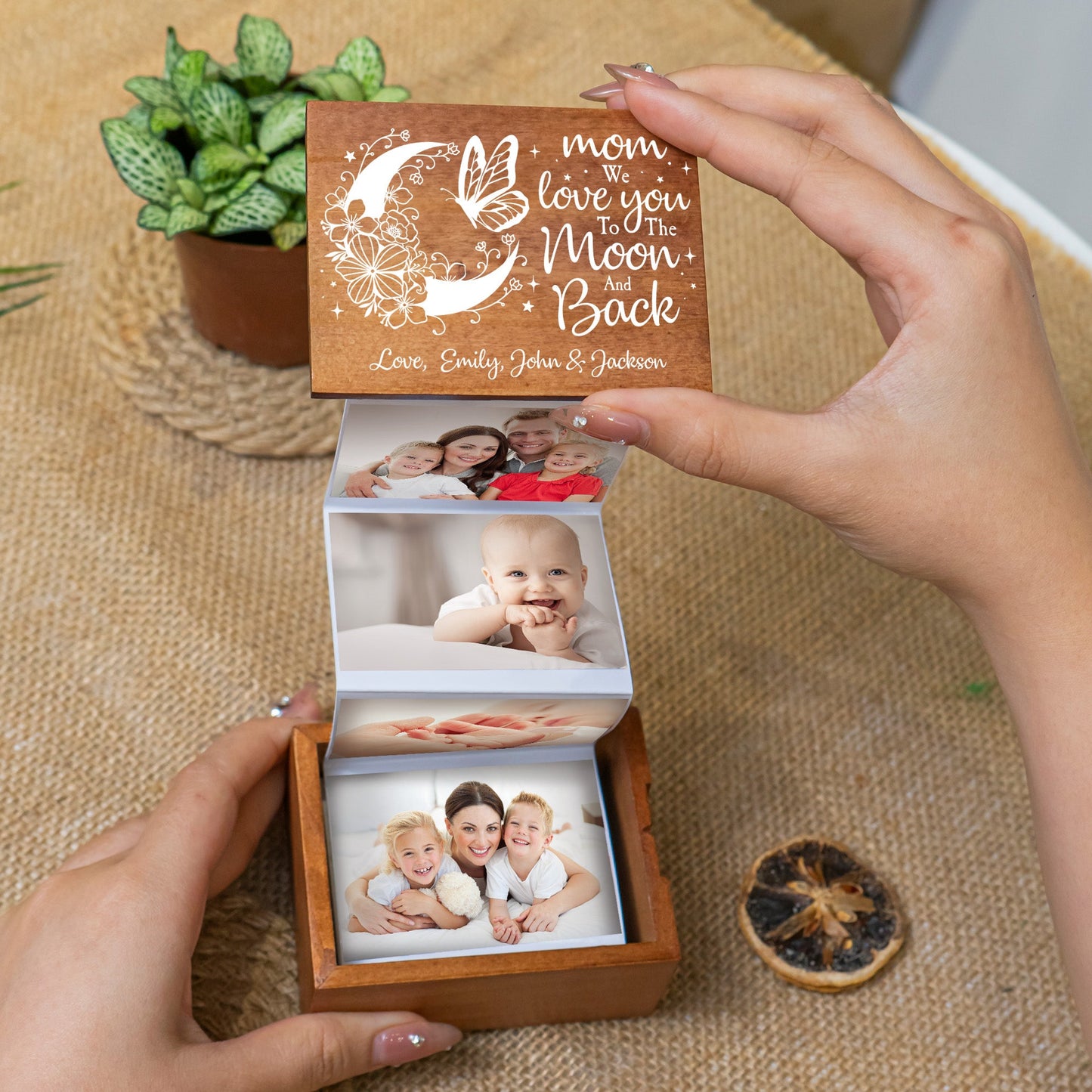 I Love You To The Moon And Back For Mom, Daughter - Personalized Wooden Photo Box