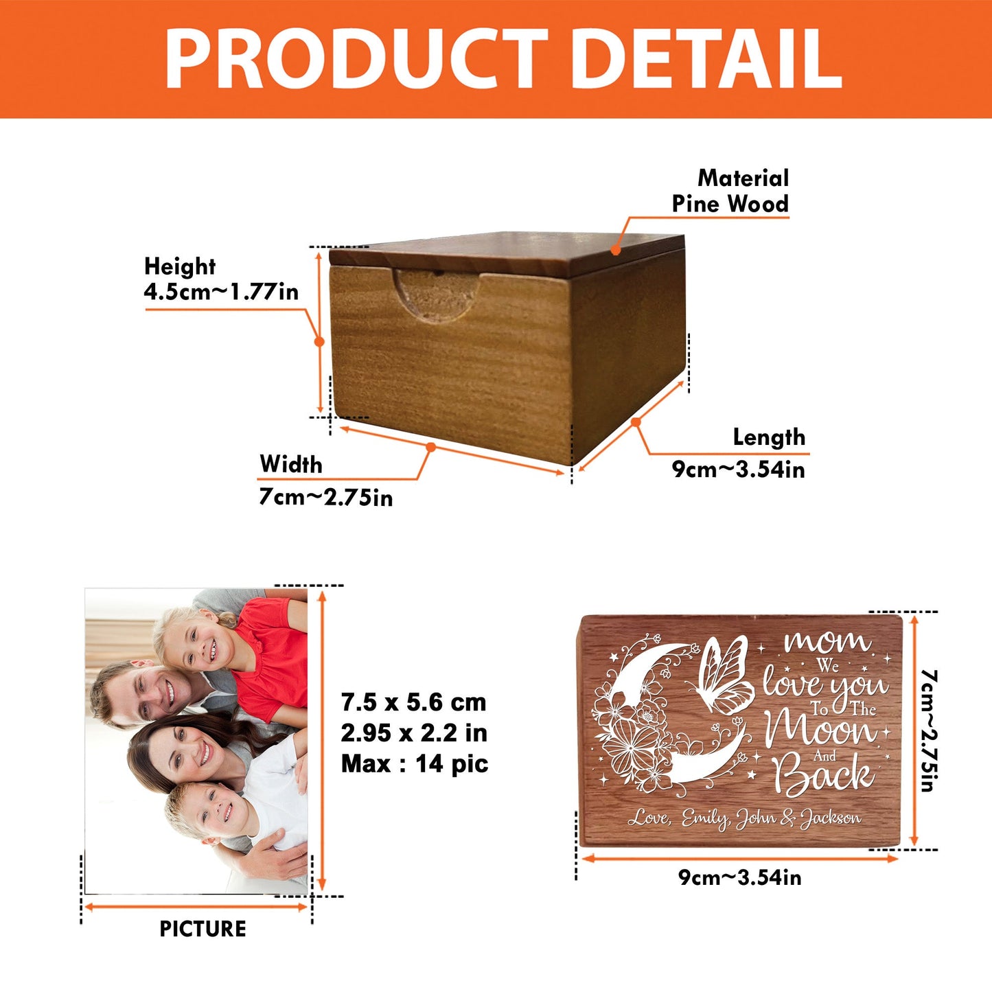 I Love You To The Moon And Back For Mom, Daughter - Personalized Wooden Photo Box