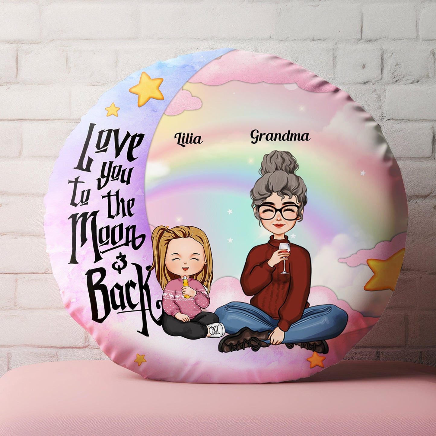 I Love You To The Moon And Back Kid - Personalized Round Pillow