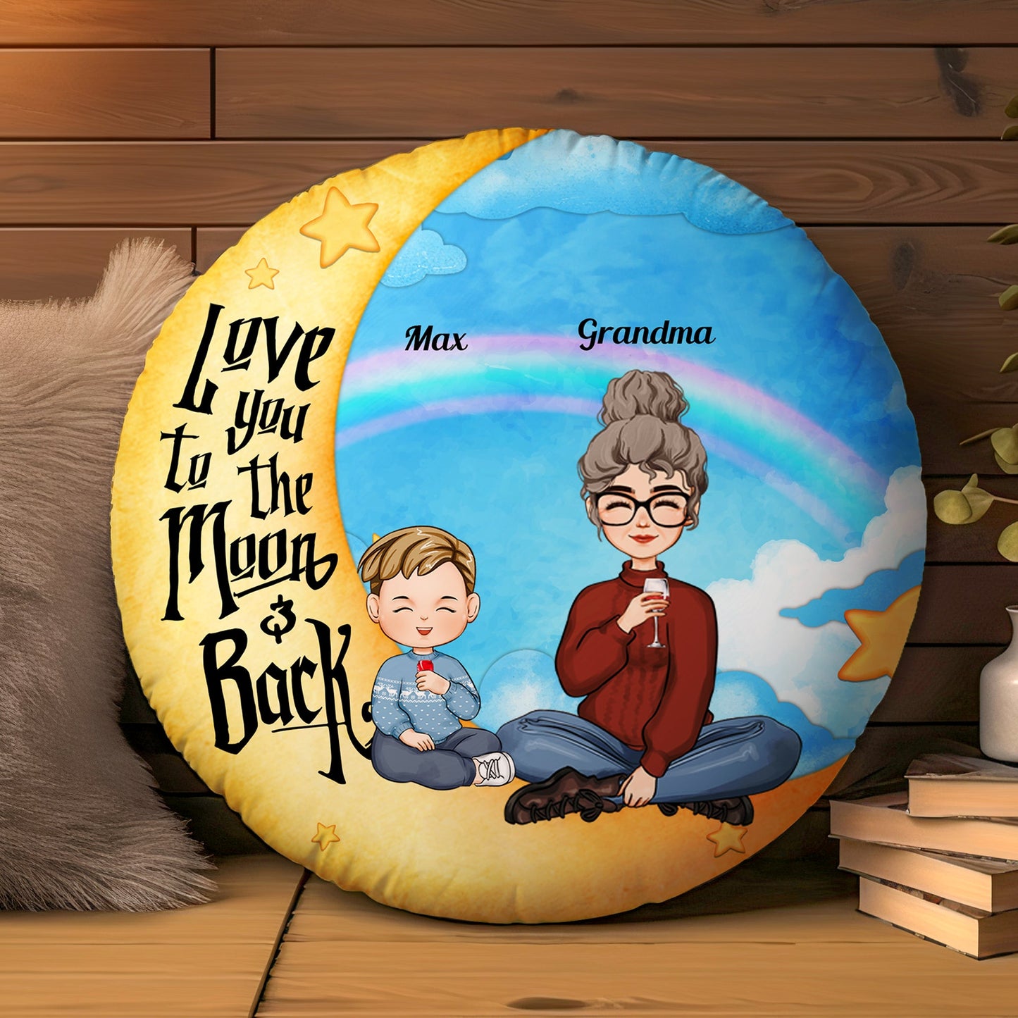 I Love You To The Moon And Back Kid - Personalized Round Pillow