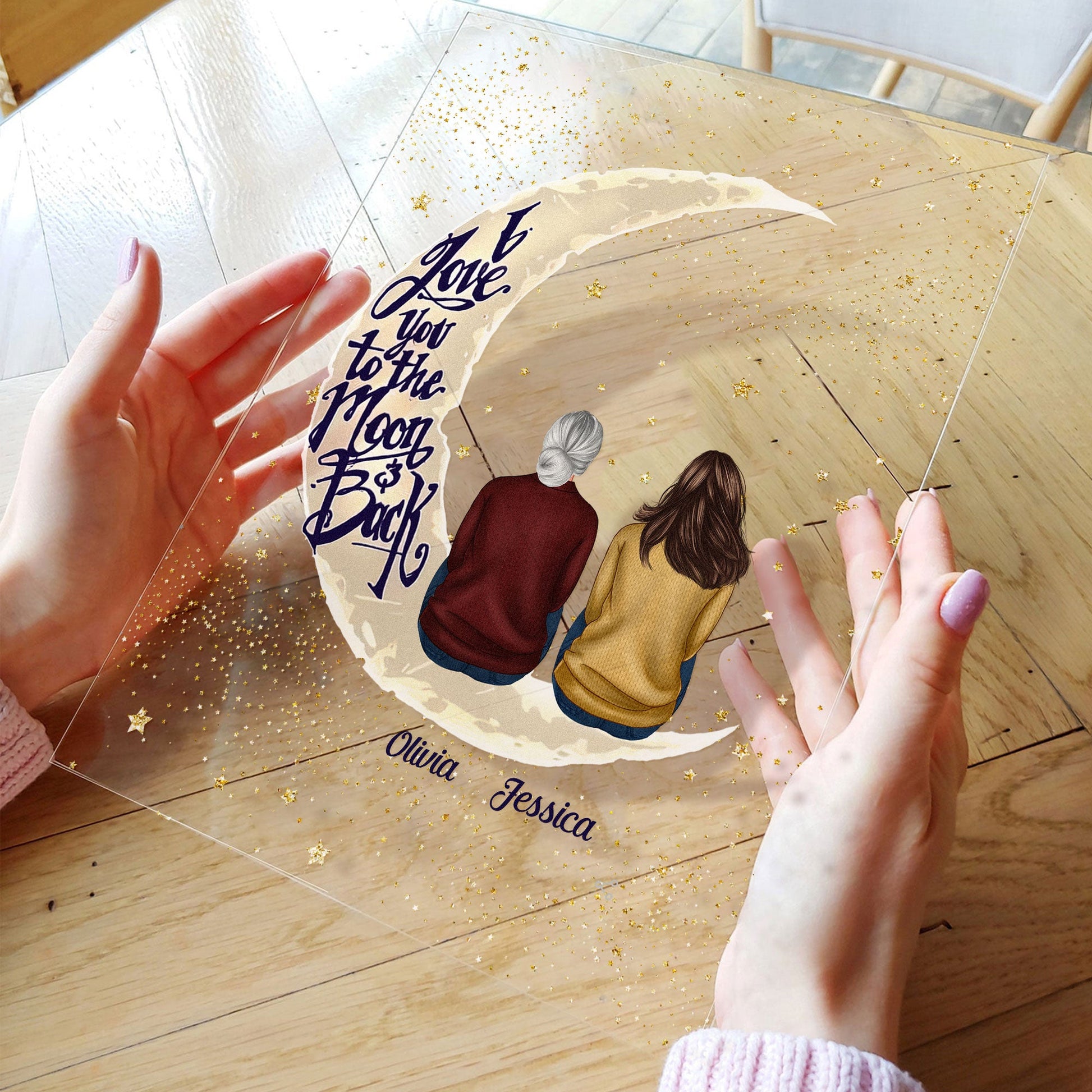 "Me And My Godmother Love You To The Moon" Photo Frame - 4x6 Engraved Wood Frame