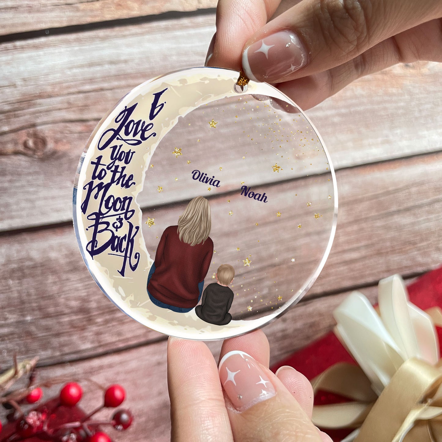 I Love You To The Moon And Back - Personalized Circle Acrylic Ornament