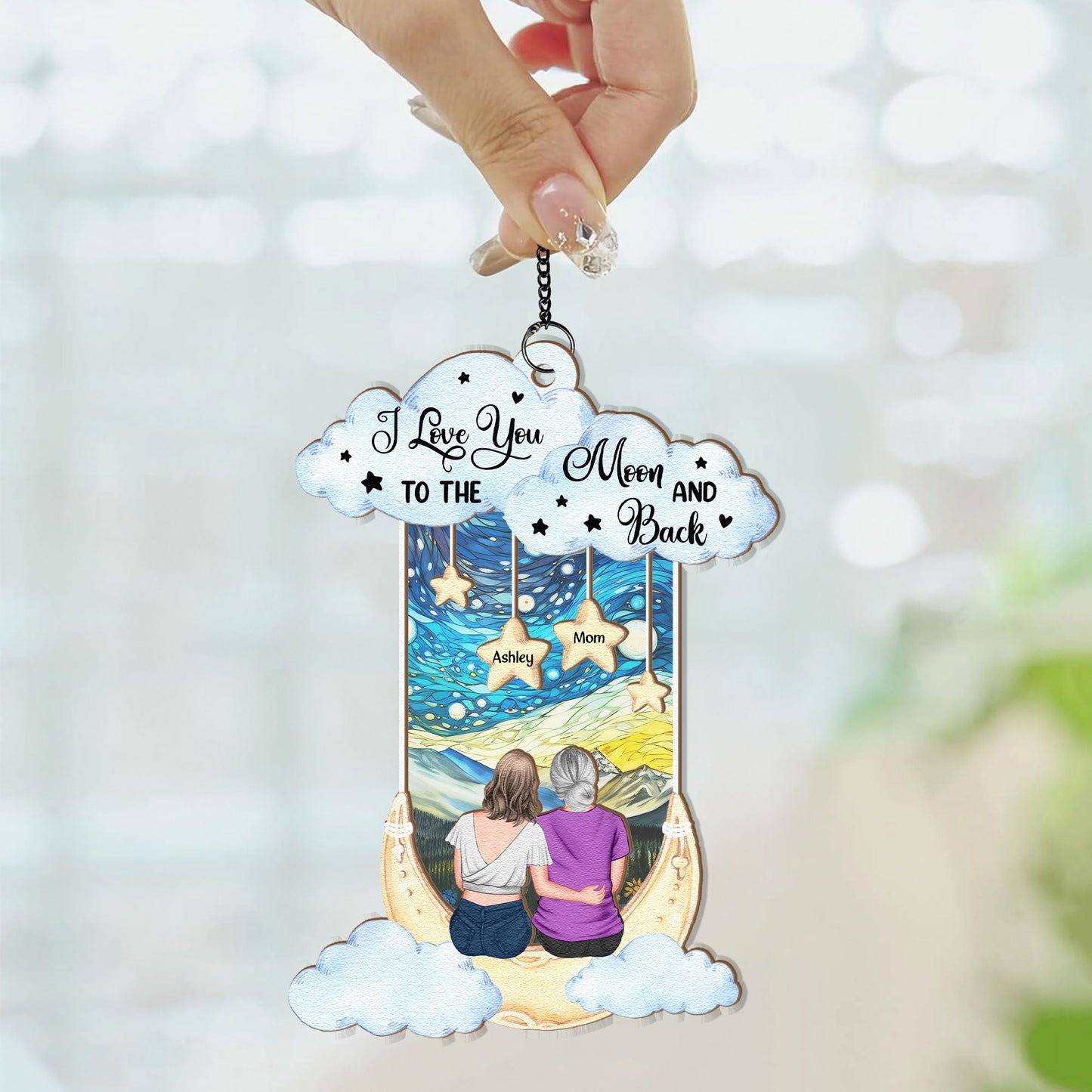 I Love You To The Moon & Back Mom - Personalized Window Hanging Suncatcher Ornament