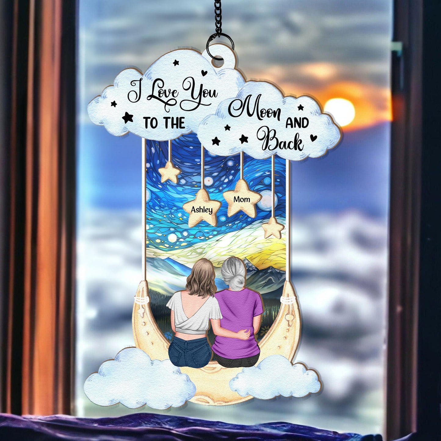 I Love You To The Moon & Back Mom - Personalized Window Hanging Suncatcher Ornament