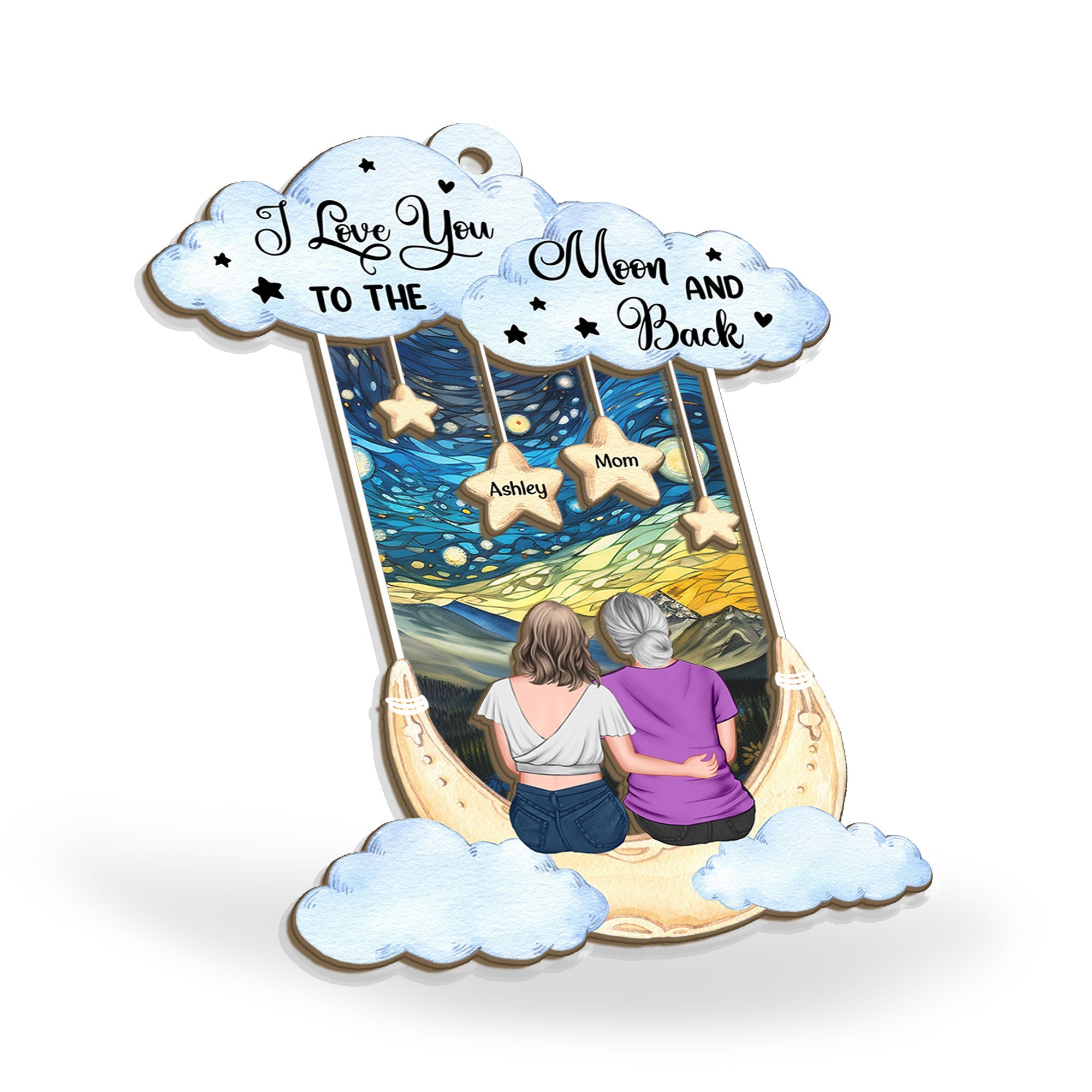 I Love You To The Moon & Back Mom - Personalized Window Hanging Suncatcher Ornament
