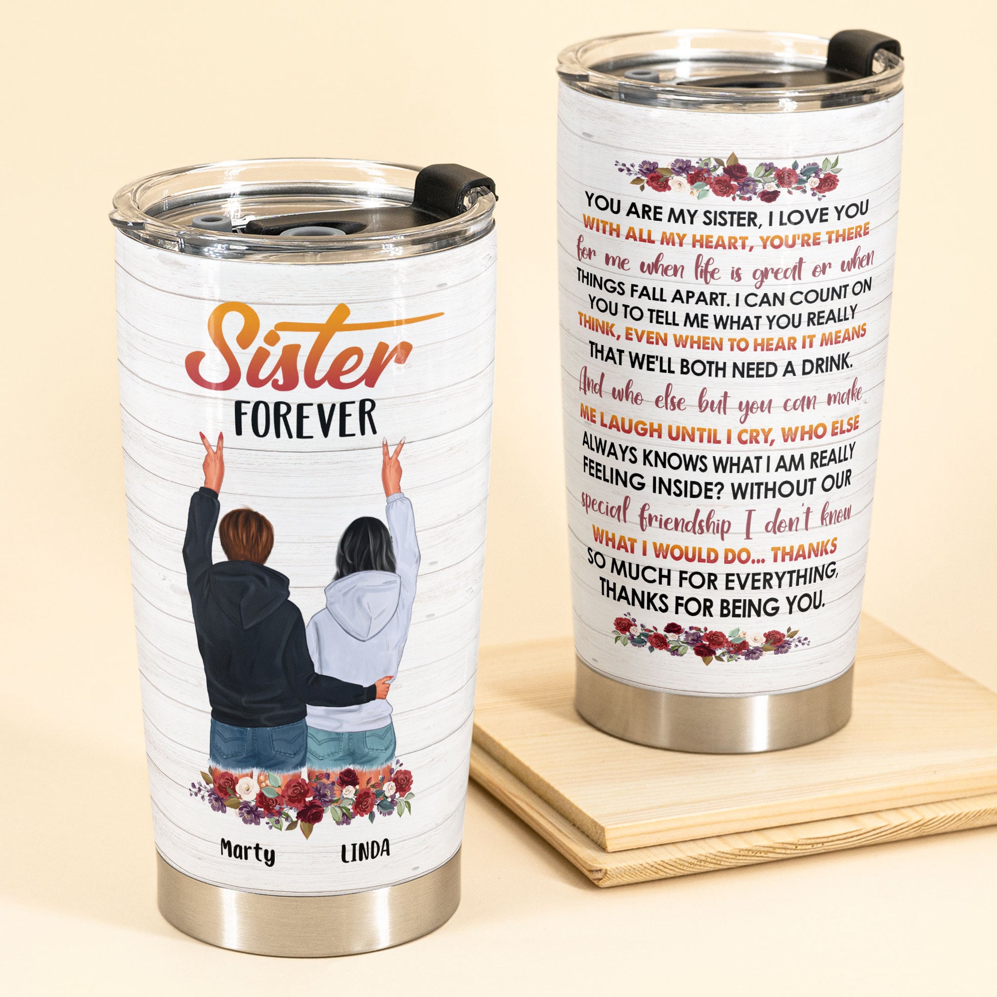 Personalized Tumbler Vacuum Insulated With Heart - Romantic Gift