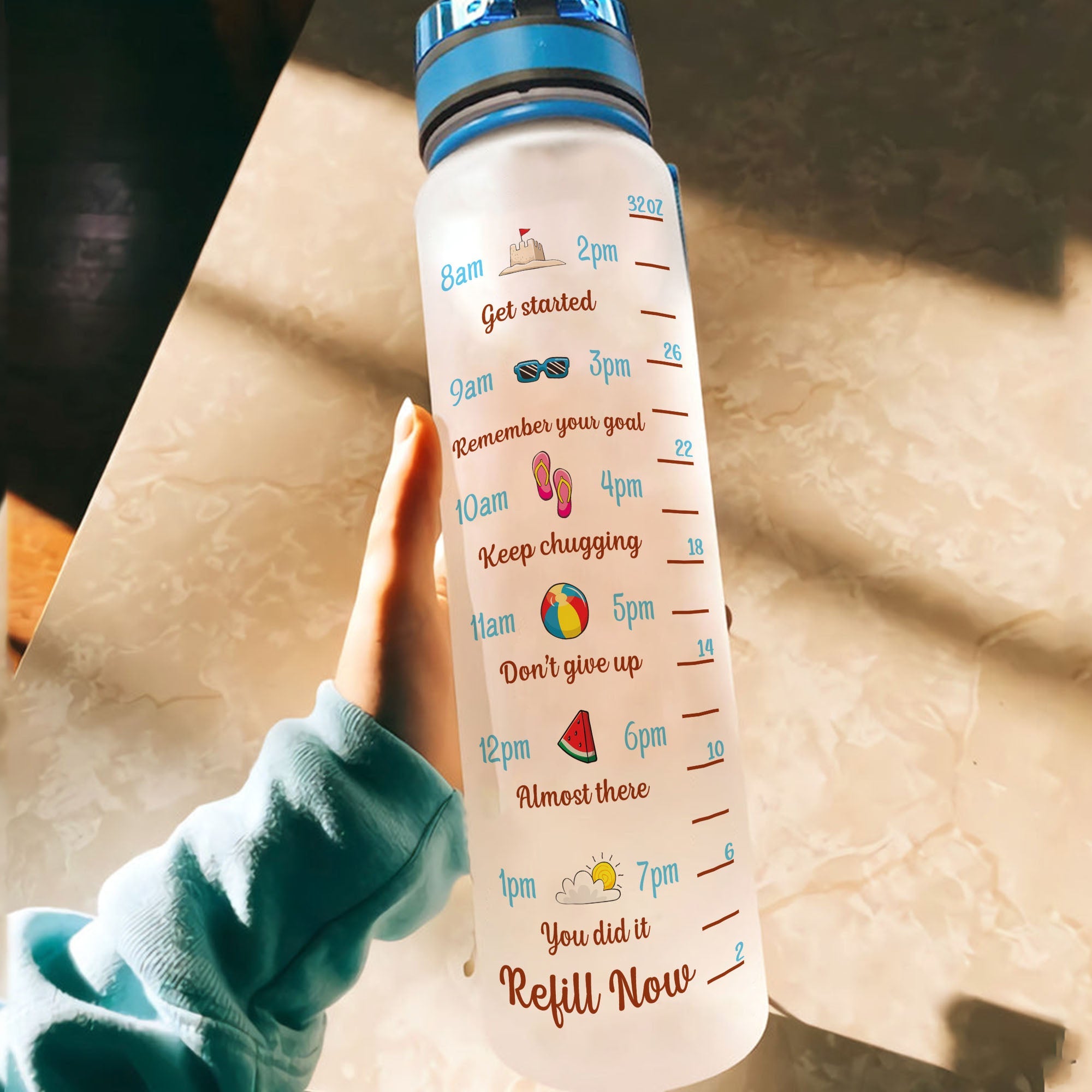 I Need Water With Vitamin Sea  - Personalized Water Bottle With Time Marker - Summer Vibe Gift For Her, Friend, Beach Lover, Girl, Vacation