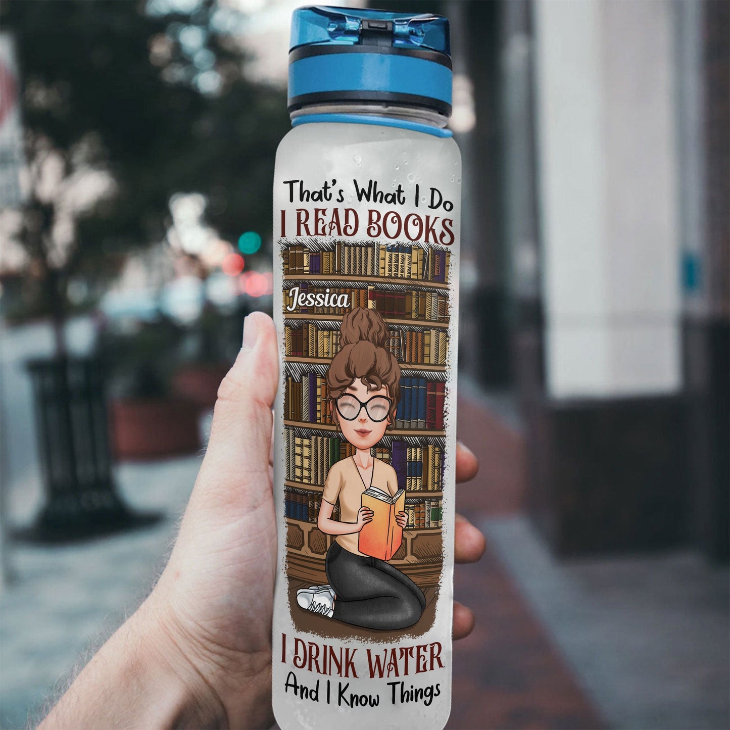 I Read Books I Drink Water  - Personalized Water Bottle With Time Marker - Birthday, Motivation Gift For Book Lover, Bookworms