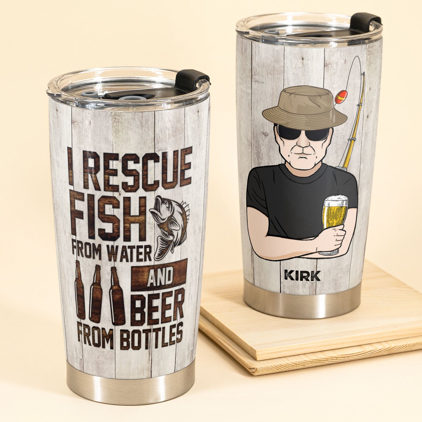 I Rescue Beer From Bottles - Personalized Tumbler Cup - Gift For Fishing Lovers
