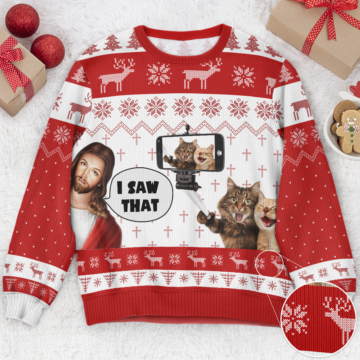 I Saw That Jesus Funny Meme - Personalized Photo Ugly Sweater