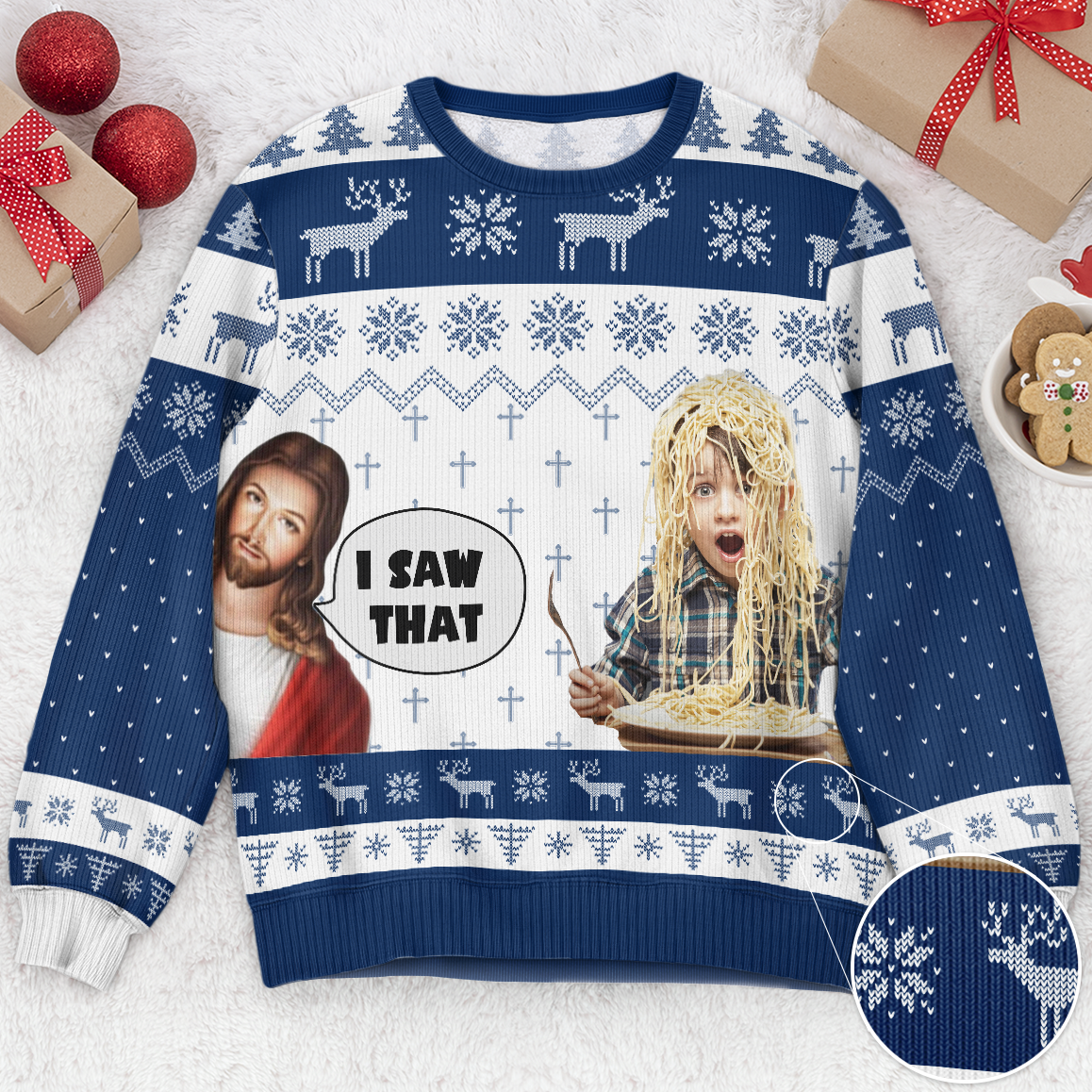 I Saw That Jesus Funny Meme - Personalized Photo Ugly Sweater