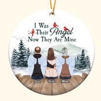 I Was His Angel. Now He Is Mine - Personalized Ceramic Ornament - Christmas, Memorial Gift For Family Members, Memory Loving, Dad, Mom, Grandparents