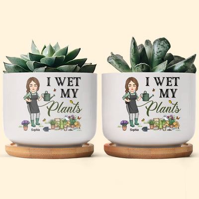 I Wet My Plants - Personalized Ceramic Plant Pot With Tray
