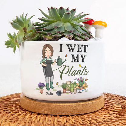 I Wet My Plants - Personalized Ceramic Plant Pot With Tray