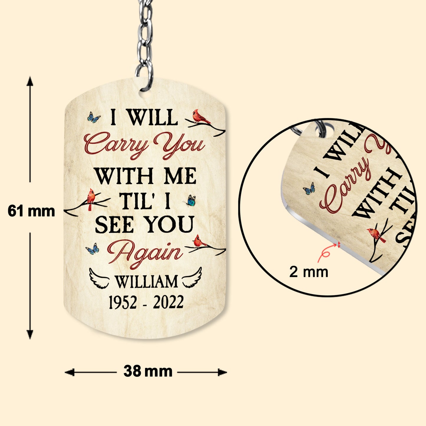 I Will Carry You With Me Til' I See You Again - Personalized Photo Keychain