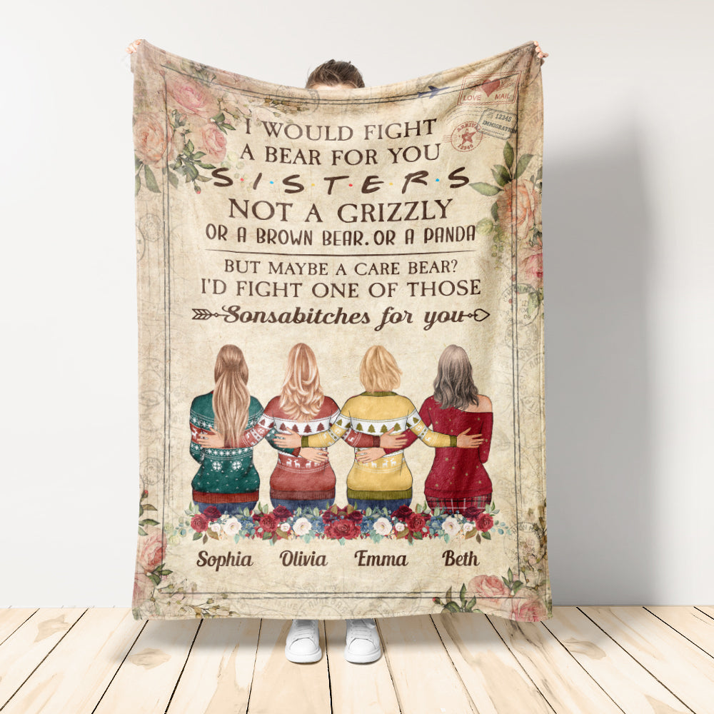 I Would Fight A Bear For You - Personalized Blanket - Birthday Gift For Friends - Hugging Friends