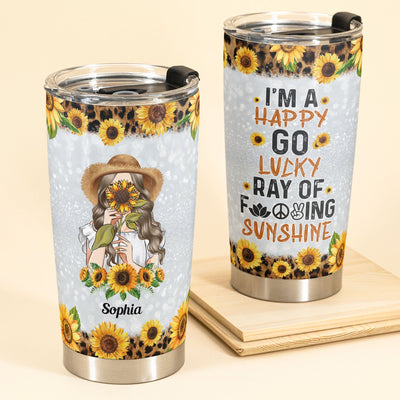 I'm Happy Go Lucky - Personalized Tumbler Cup - Birthday Gift For Girl, Woman, Hippie  - Sunflower Girl