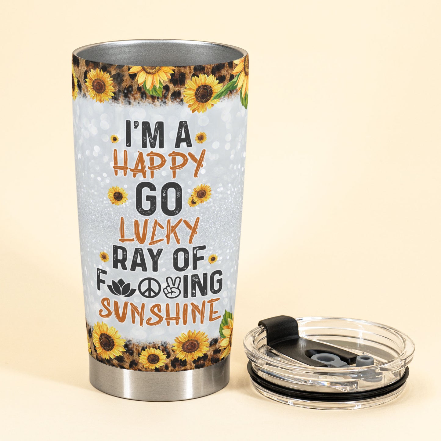 I'M Happy Go Lucky - Personalized Tumbler Cup - Birthday Gift For Girl, Woman, Hippie  - Sunflower Girl