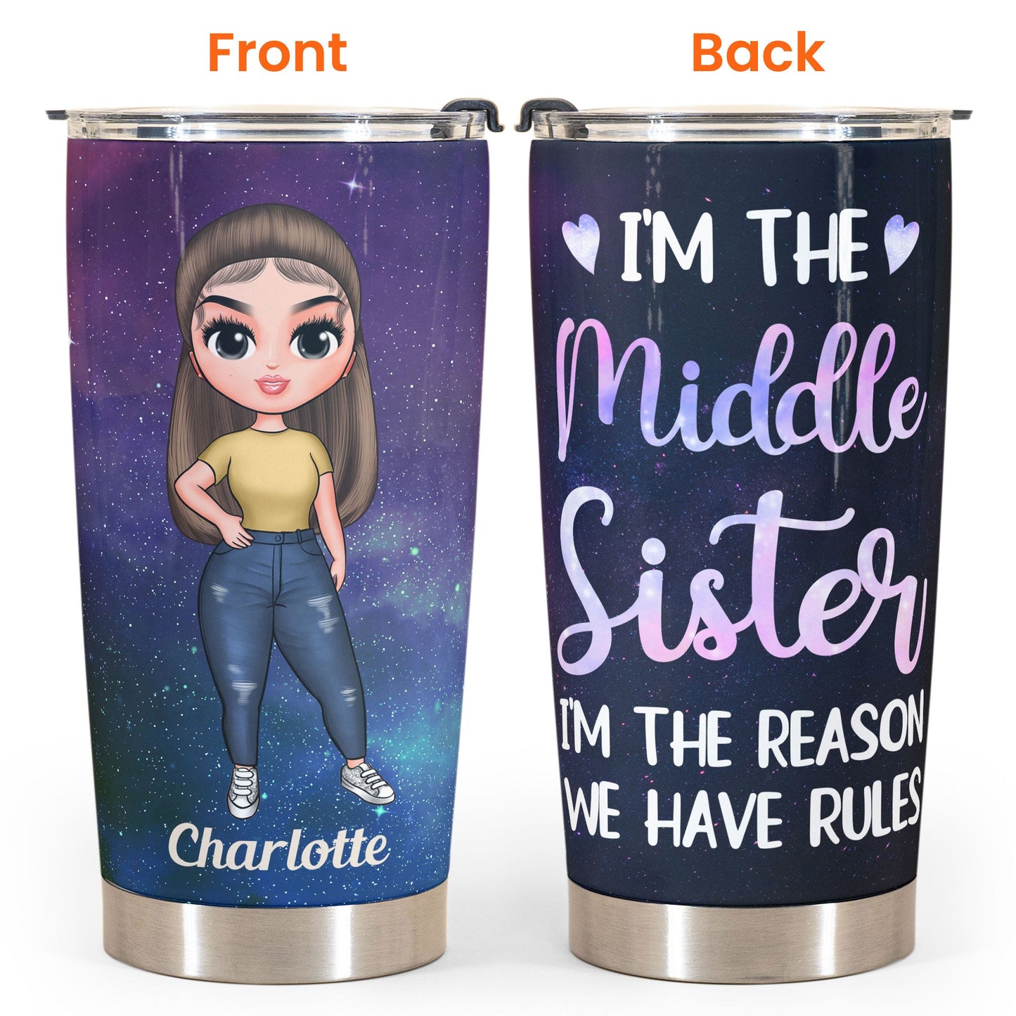 I'm The Middle Sister - Personalized Tumbler Cup - Birthday Gift For Sisters, Siblings  - Cute Fashion Girls