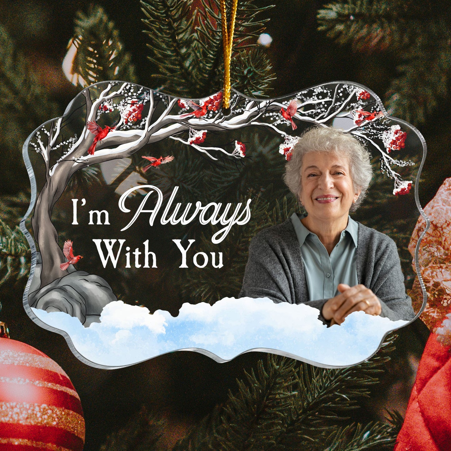 I'M Always With You - Red Berries Tree - Personalized Acrylic Photo Ornament