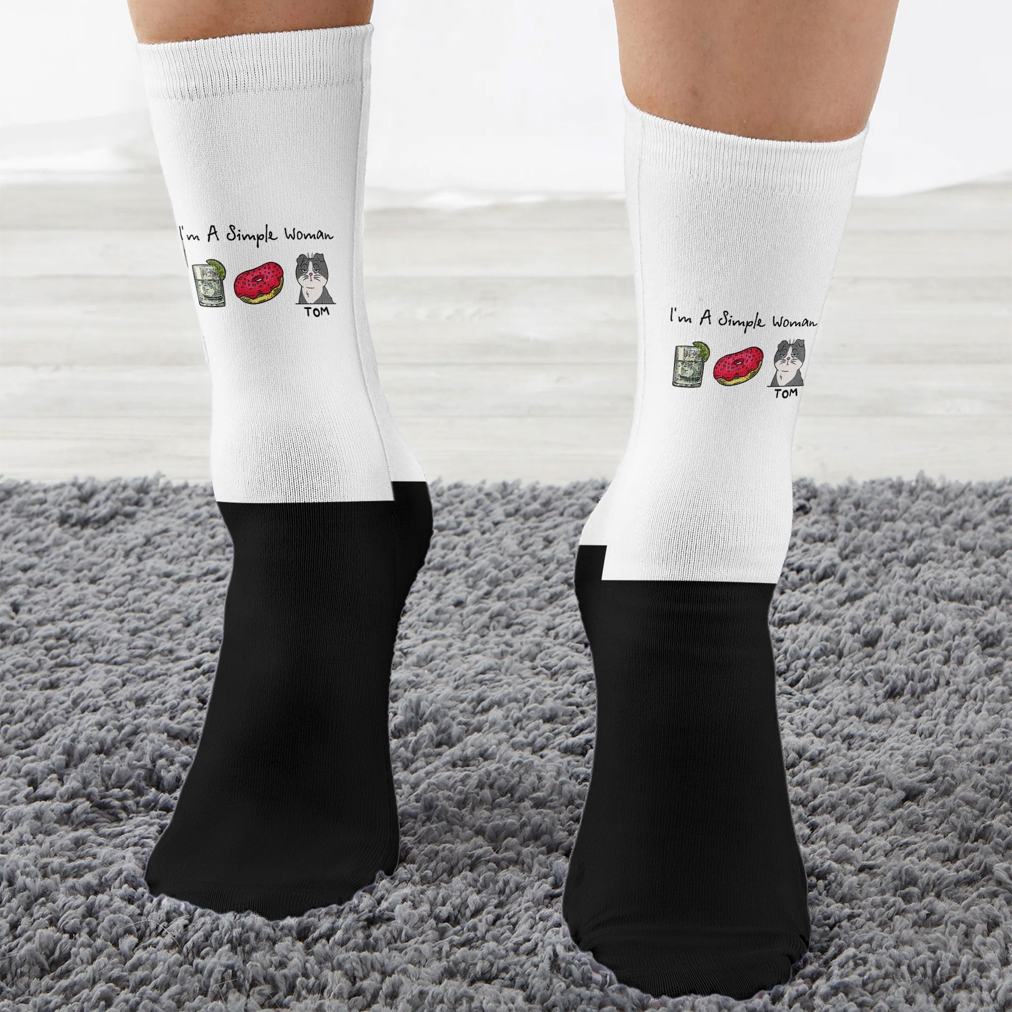 I'm A Simple Woman - Cat Version - Personalized Crew Socks