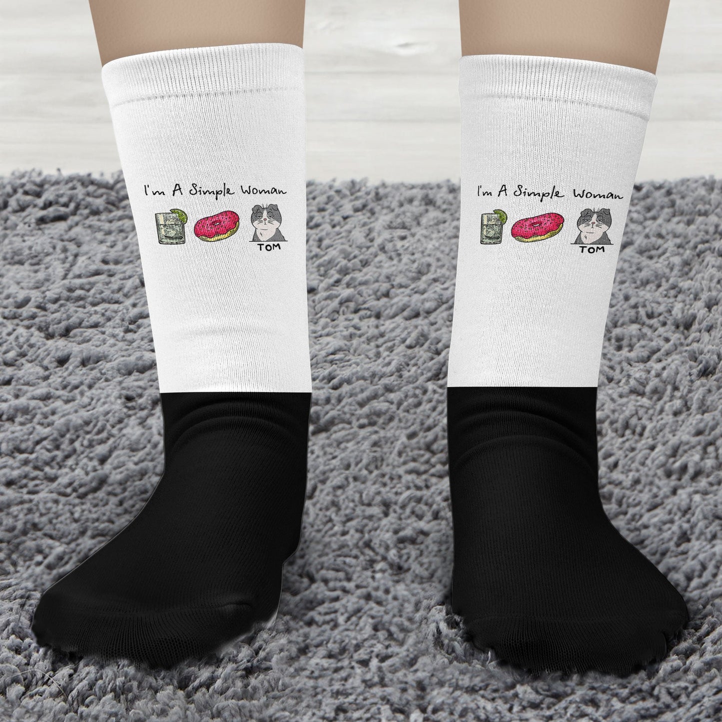 I'm A Simple Woman - Cat Version - Personalized Crew Socks