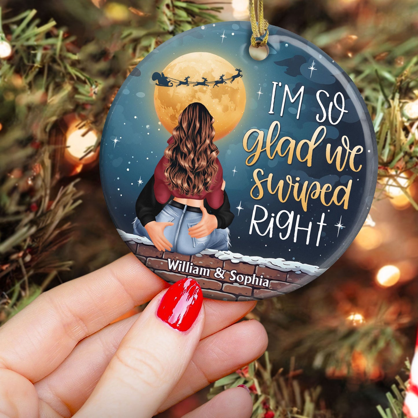 I'm So Glad We Swiped Right - Personalized Ceramic Ornament