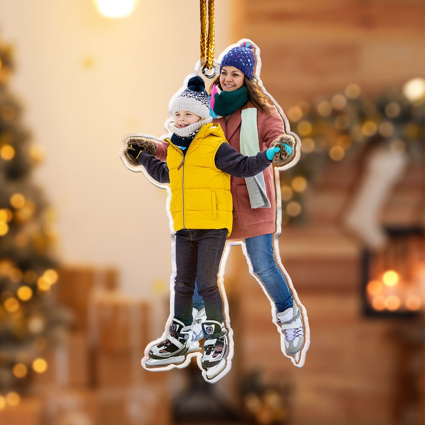 Ice Skating Gifts For Family Couple - Personalized Acrylic Photo Ornament