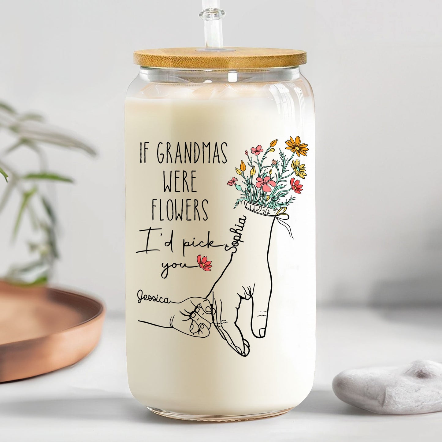 If Grandmas Were Flowers - Personalized Clear Glass Can