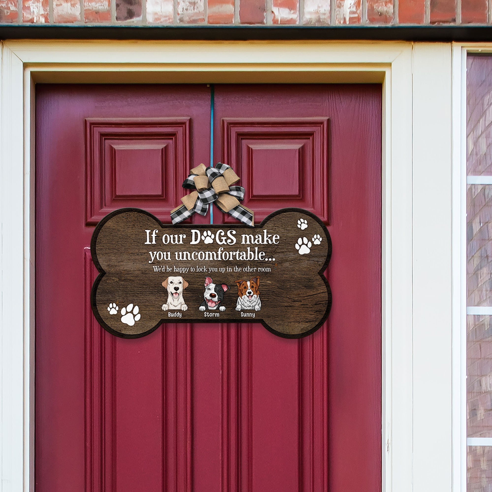 If Our Dog Makes You Uncomfortable - Personalized Custom Shaped Wood Sign