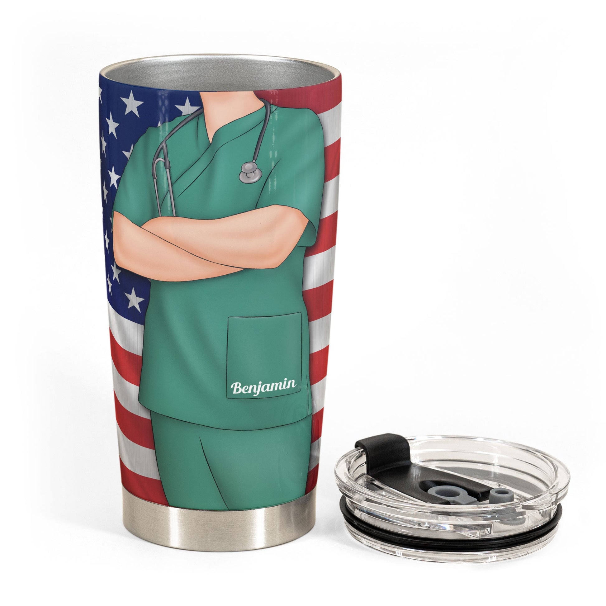 Nurse Tumbler with Lid and Straw- Nurse Gifts for Women, Men -Blue