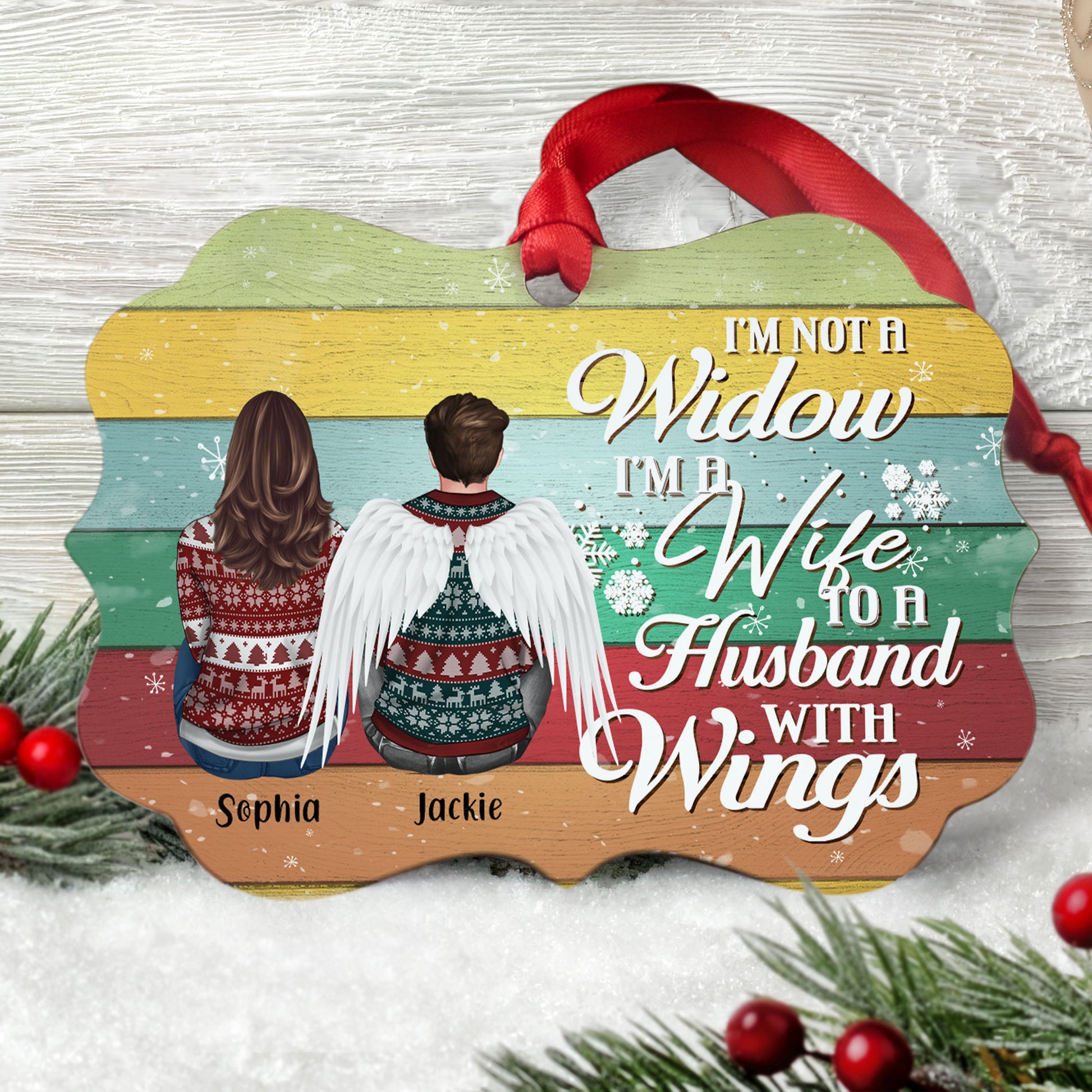 I'm A Wife To A Husband With Wings - Personalized Aluminum Ornament - Gift For Widow