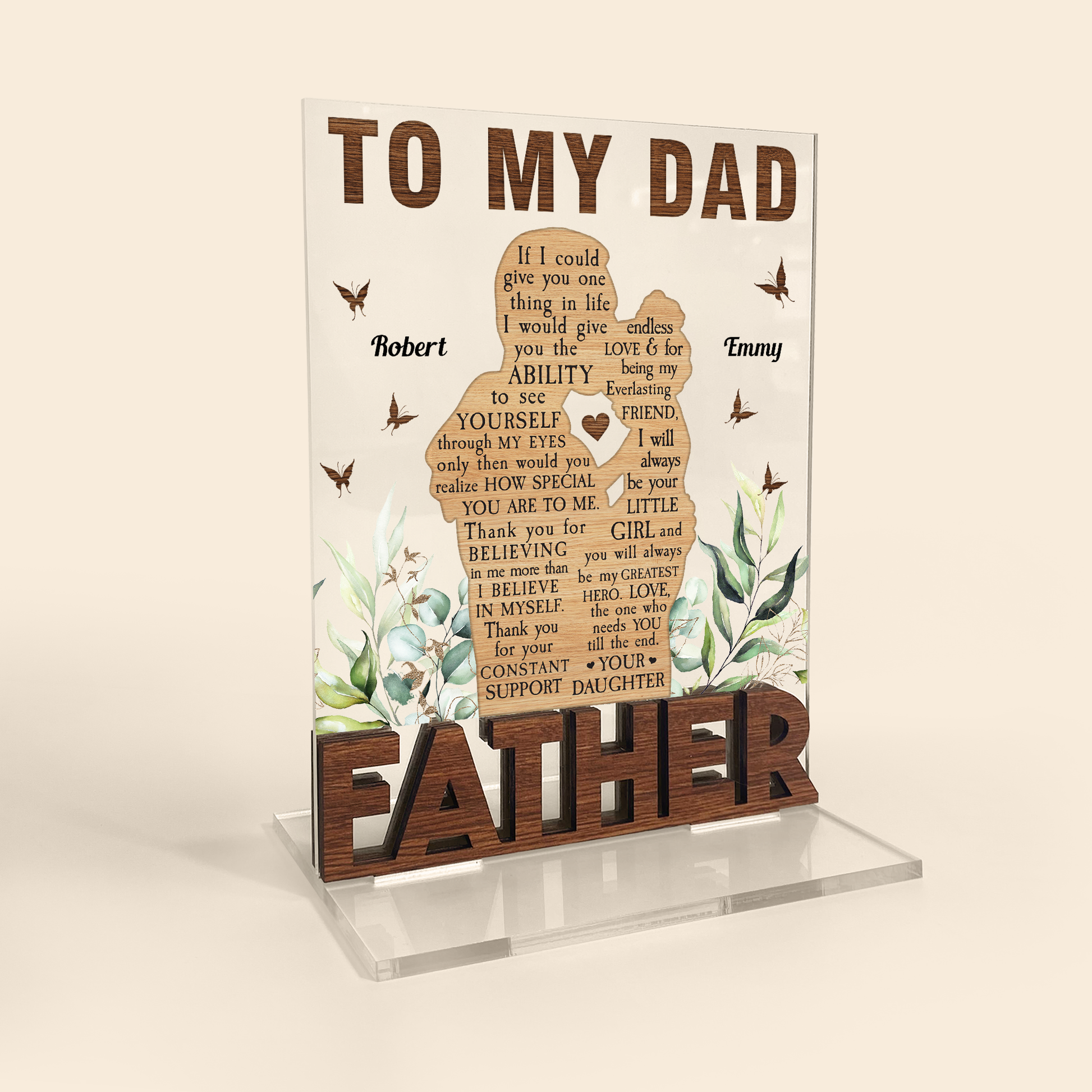 I'm Always Your Little Girl & You're Always My Greatest Hero, Dad - Personalized Acrylic Plaque With Standing Wood Letters - Father's Day, Appreciate Gift For Dad, Father, Daddy, Husband - From Daughters, Wife