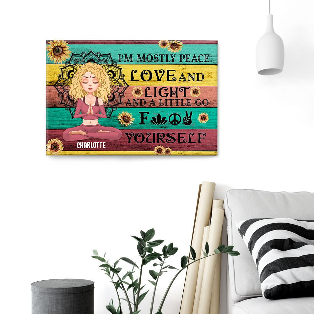 I'm Mostly Peace Love And Light - Personalized Poster/Canvas - Gift For Yoga Lover - Yoga Girl Illustration