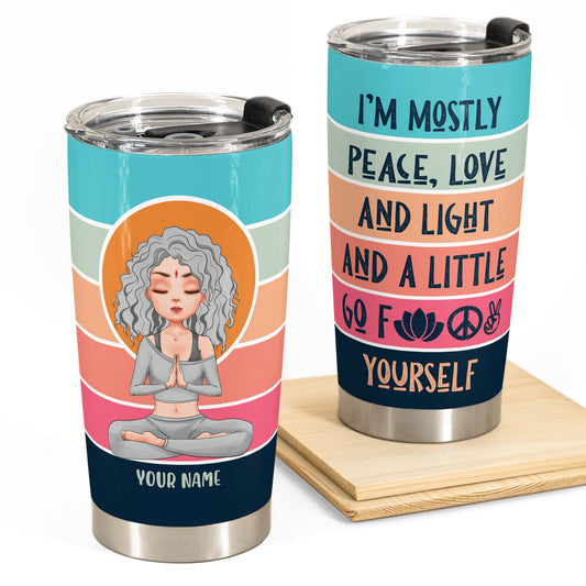 I'm Mostly Peace Love & Light - Personalized Vintage Tumbler Cup - BirthdayGift For Yoga Lover