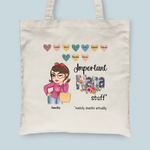 Important Nana Stuff - Personalized Tote Bag - Birthday, Mother's DayGift From Grandma, Mimi, Gigi, Mom, Aunt