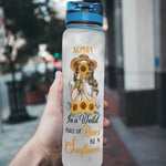 In A World Full Of Roses Be A Sunflower  - Personalized Water Bottle With Time Marker - Birthday, Motivation Gift For Her, Girl, Woman