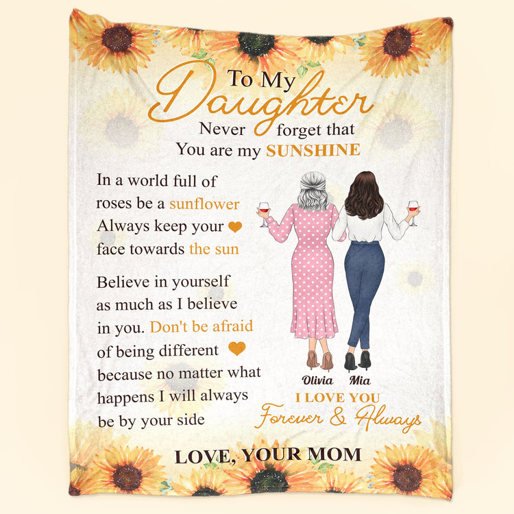 In A World Full Of Roses Be A Sunflower - Personalized Blanket - Birthday,Graduation Gift For Daughter