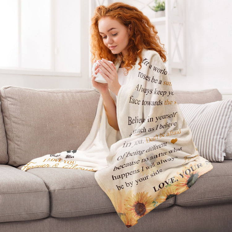In A World Full Of Roses Be A Sunflower - Personalized Blanket - Birthday,Graduation Gift For Daughter