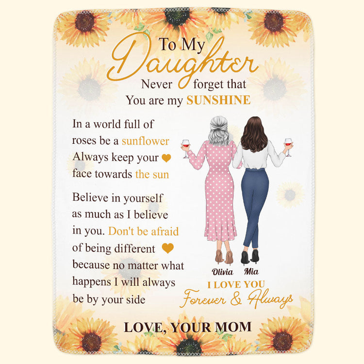 In A World Full Of Roses Be A Sunflower - Personalized Blanket - Birthday,Graduation Gift For Daughter